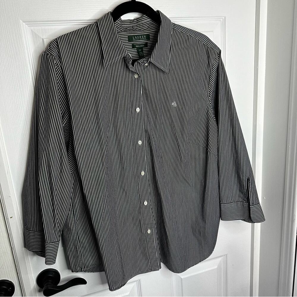 Lauren Ralph Womens Top Button Up Non Iron Logo Career Black 2x (Price Firm) - Picture 4 of 7